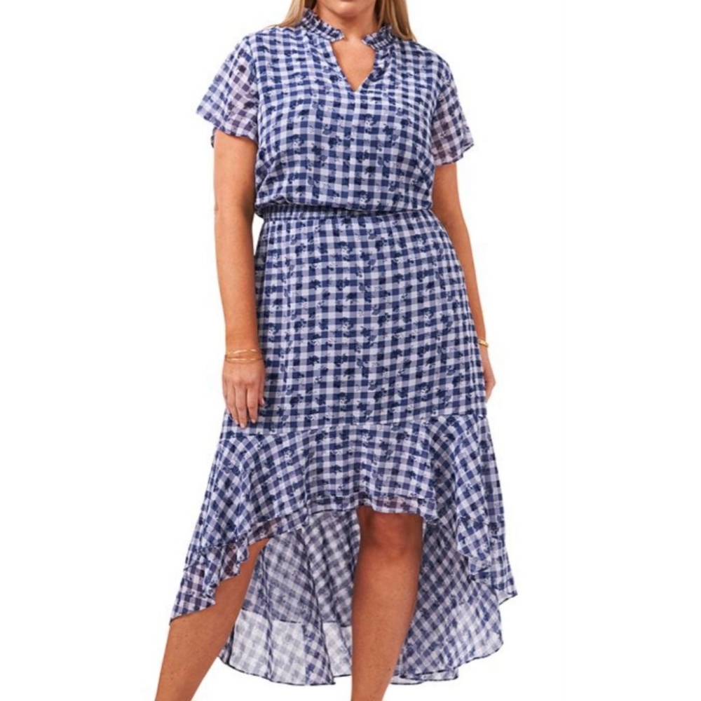 1. STATE Wildlfower Bouquet High Low Ruffle Dress In Gingham Floral Size…